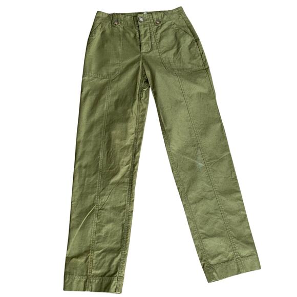 Sezane Florida Trousers Womens EU 34 / US 2 XS Olive Green Button Pants Cargo